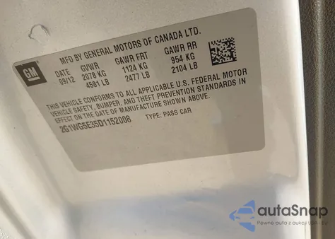 2013 Chevrolet Impala Lt из США, поврежденный, VIN 2G1WG5E35D1152008